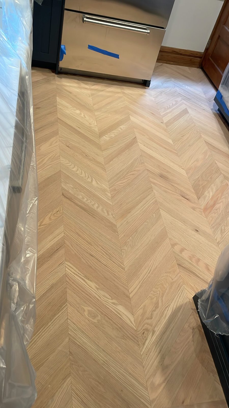 Herringbone kitchen floor, unfinished