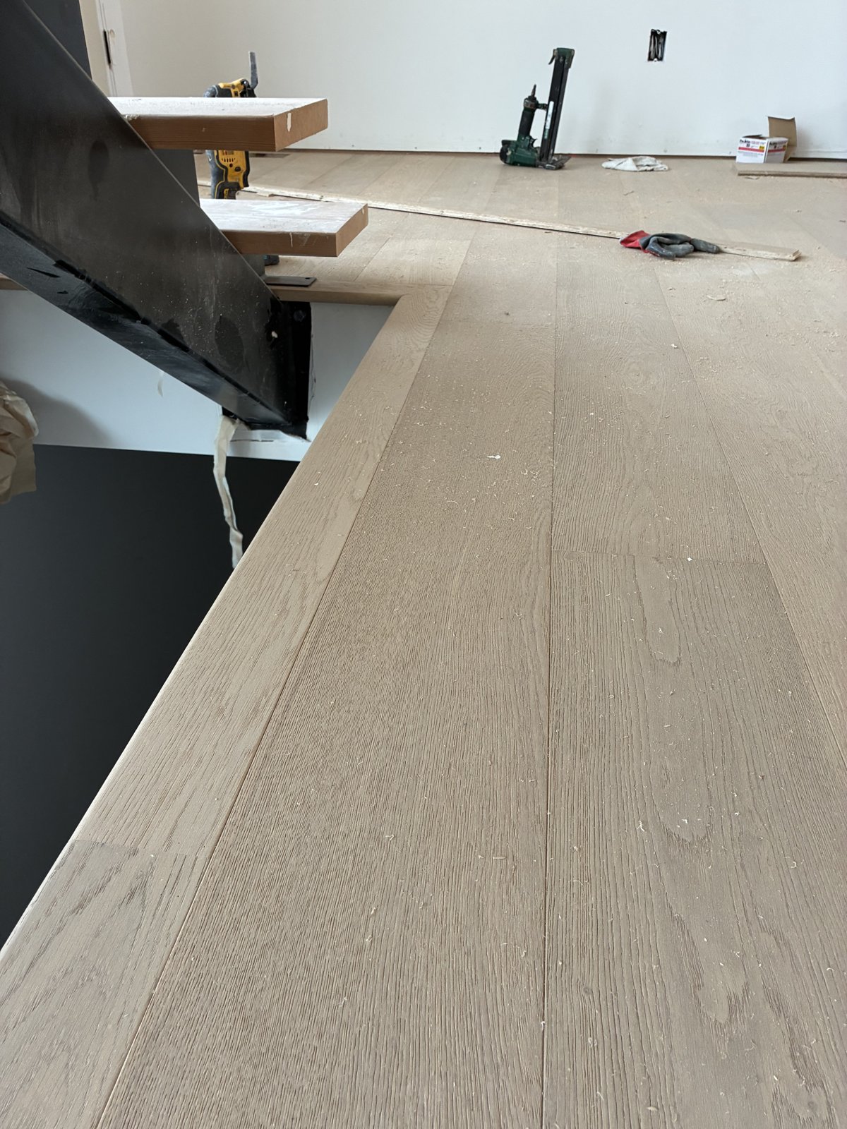 Stair landing wrap, mid-install